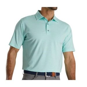 FootJoy Performance Lisle Golf Polo Shirt Short Sleeve Mint Green Striped Large